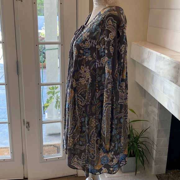 Free People Rain Or Shine Lace-Up Gray Paisley Floral Mini Dress Size Small - Picture 5 of 14